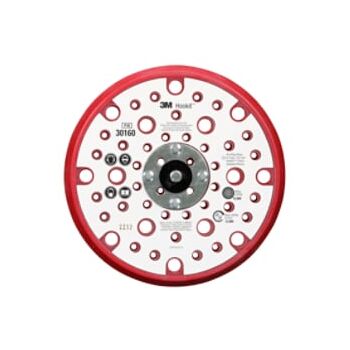 3M 30160 Hookit Stützteller für Schleifscheiben, Rot, 150mm, 5/16-24 in, 53-fach gelocht (1 Stück)